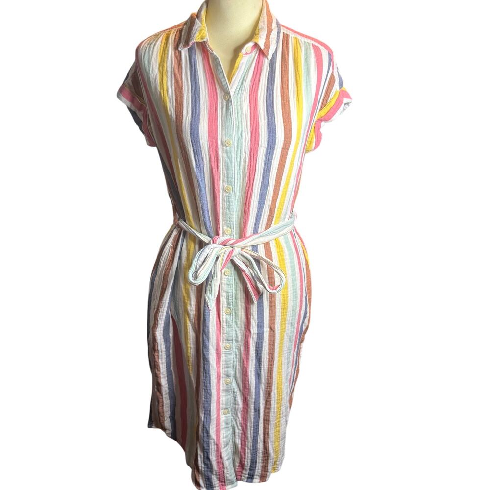 Style & Co. Cotton Gauze Short Sleeve Shirt Dress, Multicolor Stripe, Petite Med
